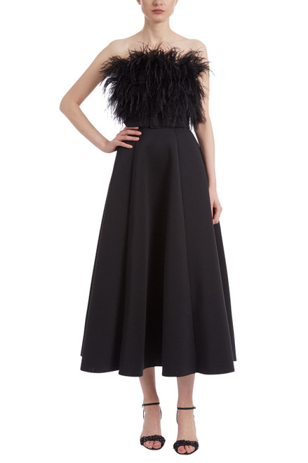 Black Feather Top Cocktail Dress Front