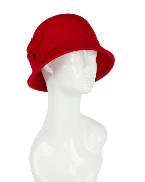 Red Felt Flower Cloche Hat Front