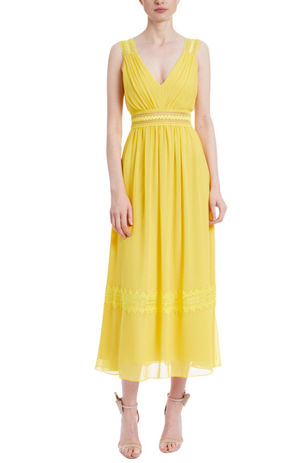 Yellow Tea Dress with Lace Trimmings Front