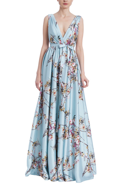 Mint Multi Floral-Print A-Line Gown Front