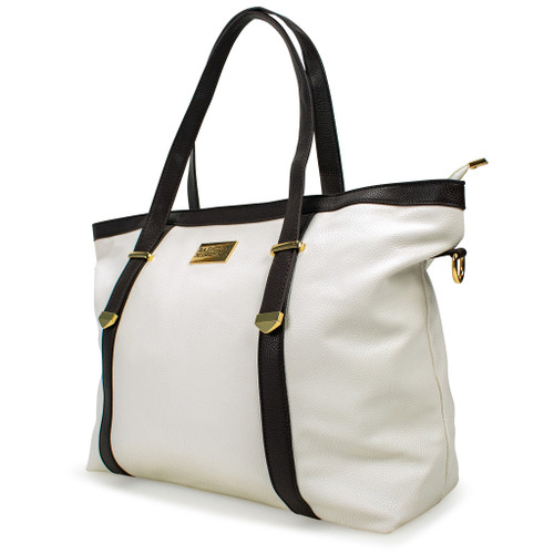 White Anna Vegan Leather Tote Weekender Travel Bag Front Side