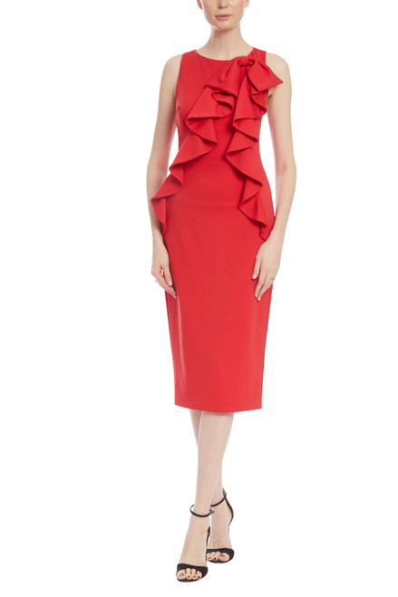 Red Ruffle Bodice Cocktail Dress Front