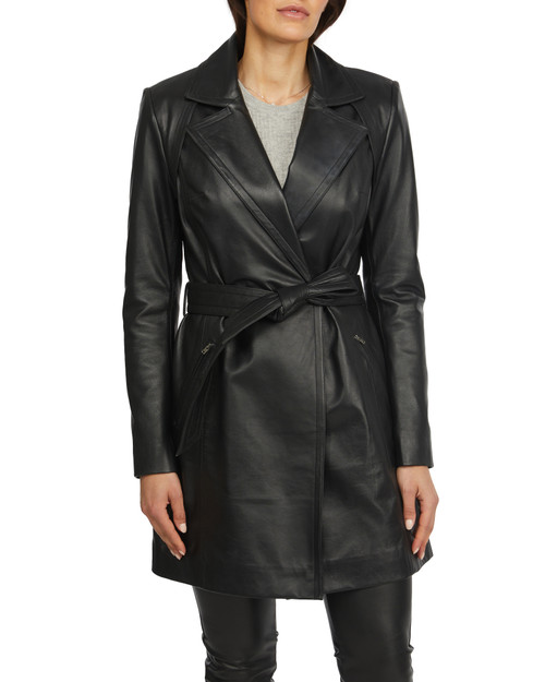 Black Rose-Anne Longer Leather Jacket Front Alt