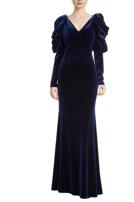 Midnight Velvet Gown with Dramatic Sleeves Front