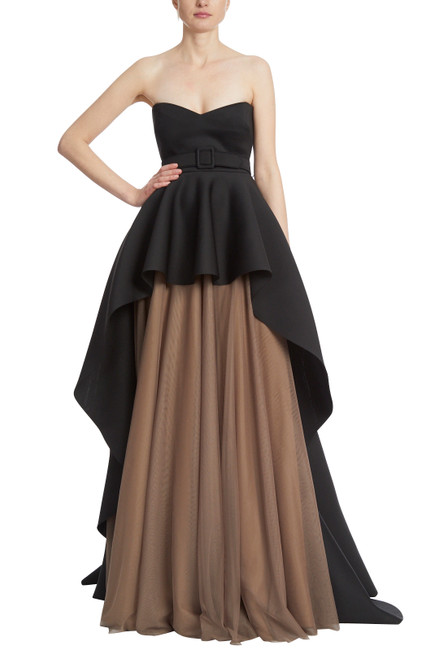Black Caramel Dramatic Strapless Hi-Low Gown  Front