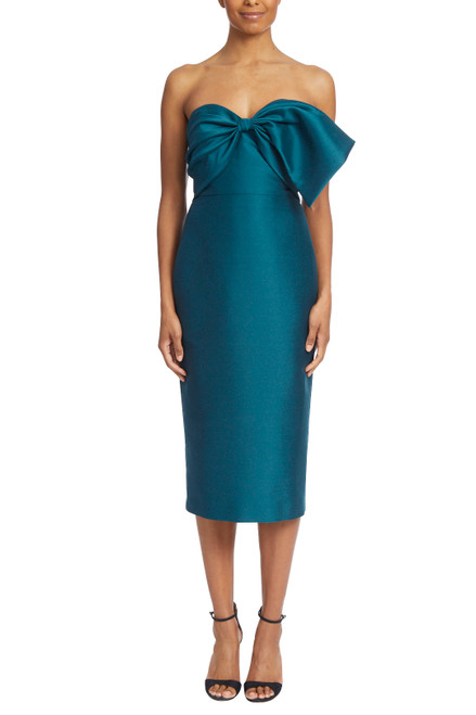 Teal Asymmetrical Bow Cocktail Dress Front