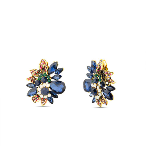 Casted Floral Cluster Clip-On Earrings Front