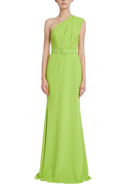 Lime Lime Green One-Shoulder Column Gown Front
