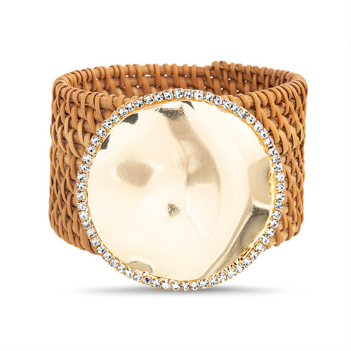 Rattan Bangle With Oversized Disc Front