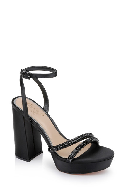 Black Rochel Platform Block Heel with Gemstone Embellished Straps Front Side