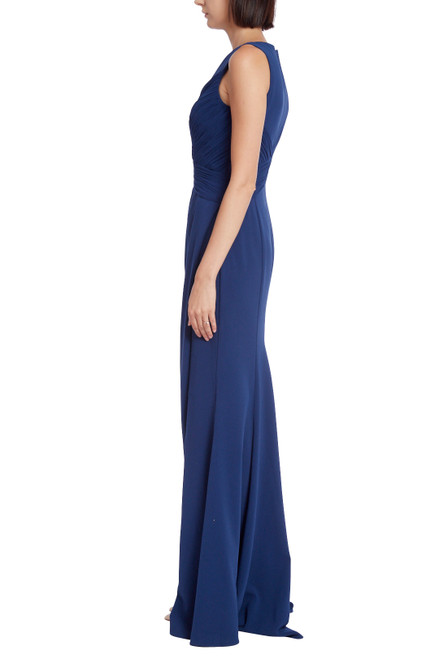 Pleated Crossover Gown with Side Slit by Badgley Mischka