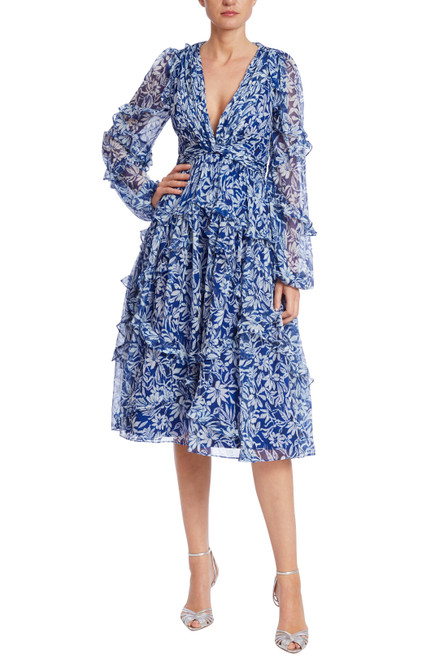 BlueBerry Floral Deep-V Party Dress Front