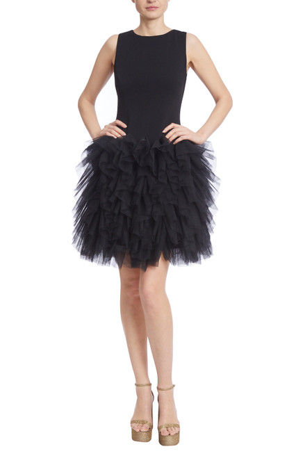 Black Dress with Tulle Ruffle Skirt Front