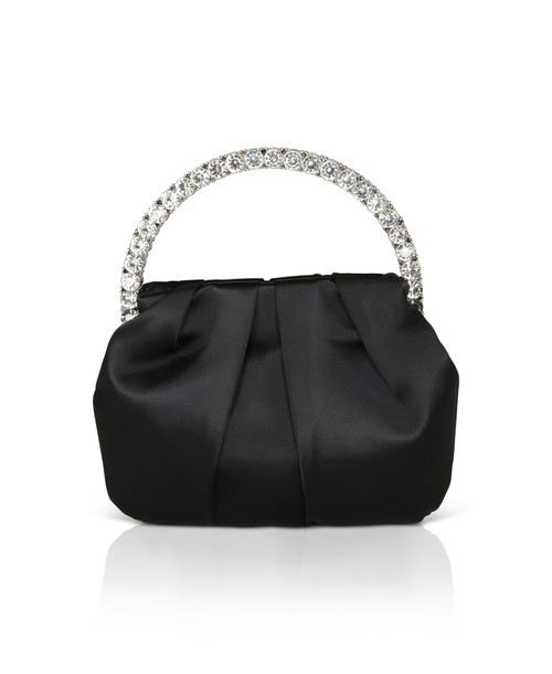 Black Satin Embroideried Clutch Bags Pearls Beads Evening Bags