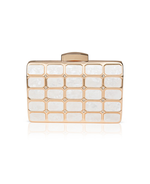 White | Juno Acrylic Tile Minaudiere with Crystal Dimples White | Juno Acrylic Tile Minaudiere with Crystal Dimples