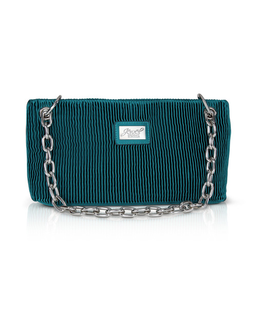 Green Pleated Satin Clutch Bag