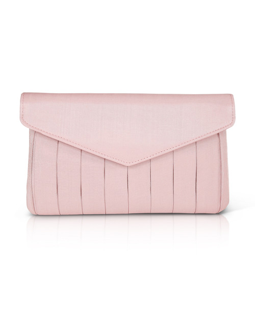 Dusty Pink Isabella Shimmer Box Pleat Envelope ClutchFront