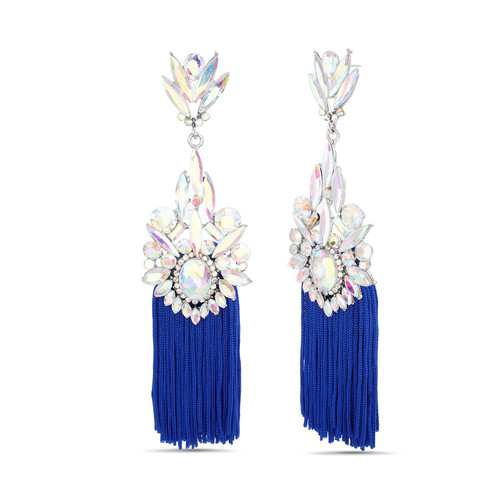 Navette Stone Earrings with Cobalt Fringe