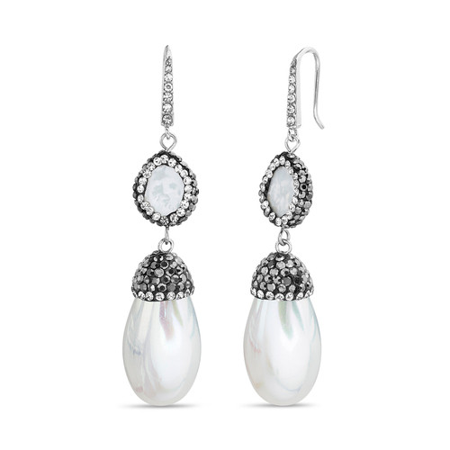 Stone-Encrusted Pearl Drop Earrings Front