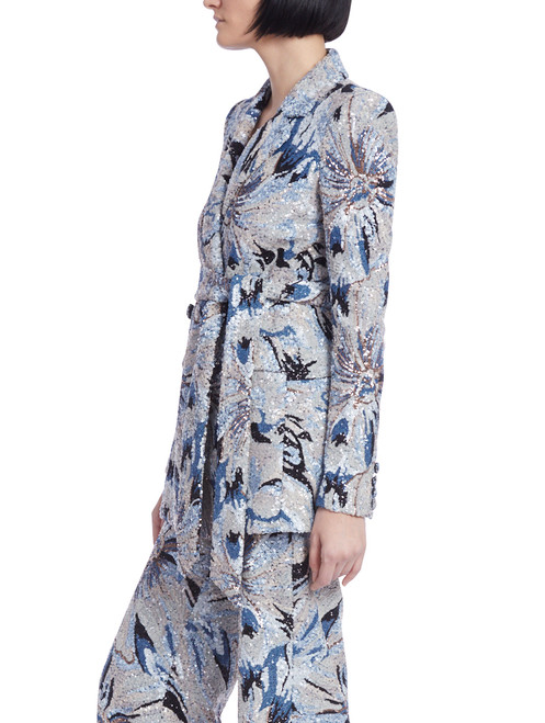 Sequined Printed Wrap Blazer with Sash by Badgley Mischka