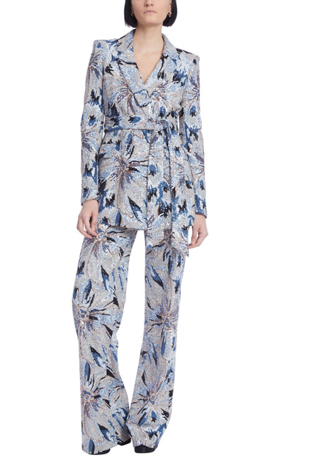 Sequined Printed Wrap Blazer with Sash by Badgley Mischka