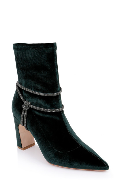 Dark Emerald Elisa Evening Bootie with Knotted Strap Front Side