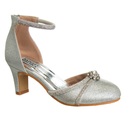 Silver | Girls’ Glittery 2-Piece Pump with Ankle Strap Silver | Girls’ Glittery 2-Piece Pump with Ankle Strap