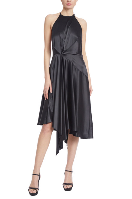 Ruched Halter Dress with Diagonal Hem by Badgley Mischka