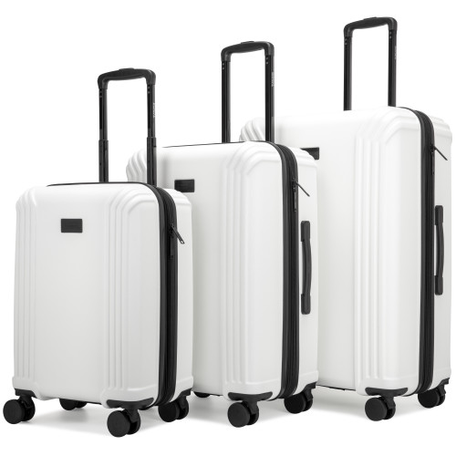 White Evalyn 3 Piece Expandable Luggage Set Front Side
