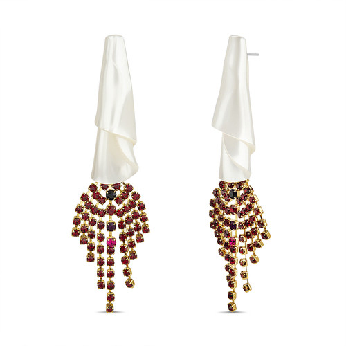 Organic Shell and Ruby Red Fringe Earrings Front