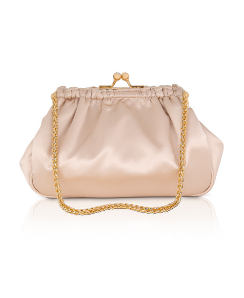 Champagne Cosima Satin Kisslock Framed Clutch Front