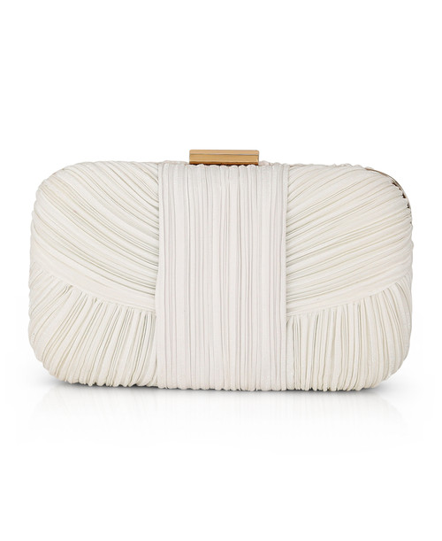 White | Cleo Shimmer Pleated Minaudiere