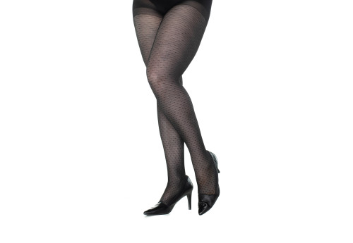 Black Plus Size Mini Dot Pantyhose with Control Top Front