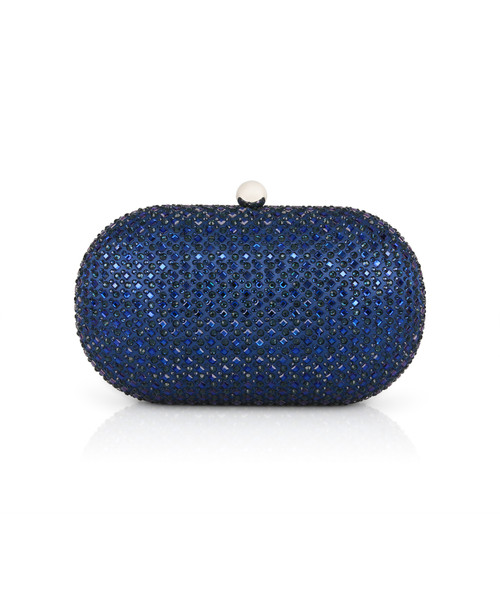 Navy Reign Crystal Oval Minaudière Front