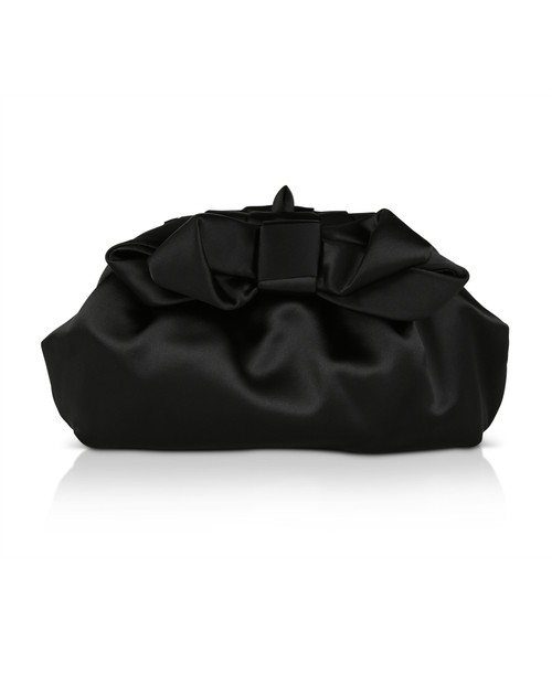 Black Briella Satin Bow Pouch Clutch Front