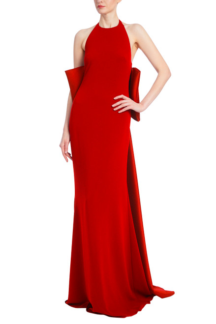 Red Breathtaking Halter Gown with Mikado Bow Front