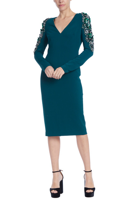 Teal Crystal-Embellished Sleeve Dress Front