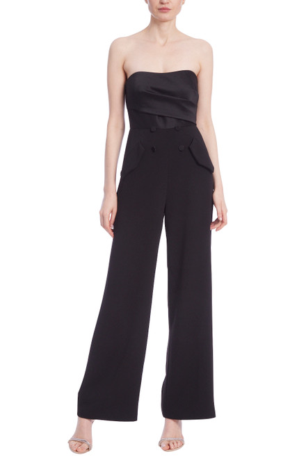 Black Strapless Tuxedo-Style Jumpsuit Front