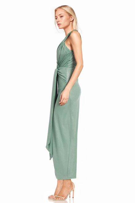 Metallic Halter Column Gown with Crystal Trim Back by Badgley Mischka