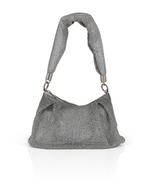 Silver Yara Crystal Mesh Slouchy Shoulder Bag Front