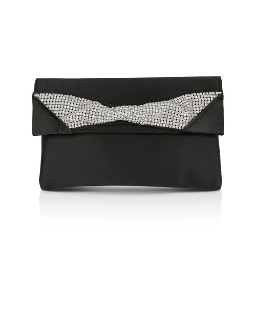 Black | Jasmine Satin Envelope Clutch with Crystal Twist Accent Black | Jasmine Satin Envelope Clutch with Crystal Twist Accent