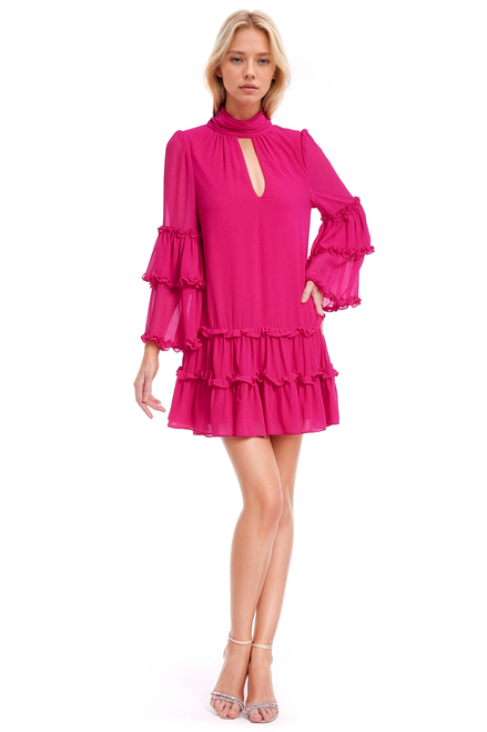 Pink Charming Chiffon Tiered Ruffle Mini Dress  Front