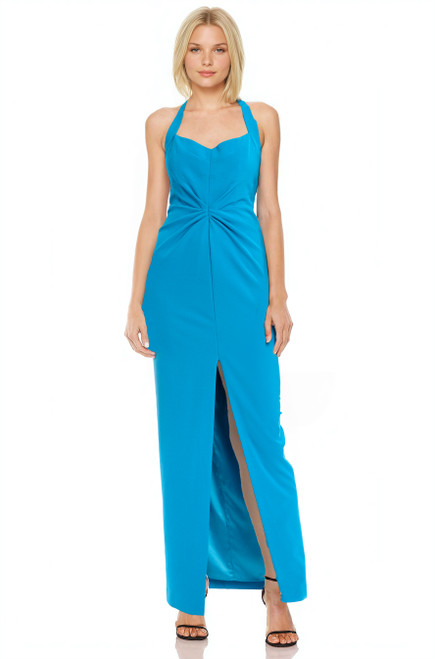 Teal Anabel Halter Neck Gown Front