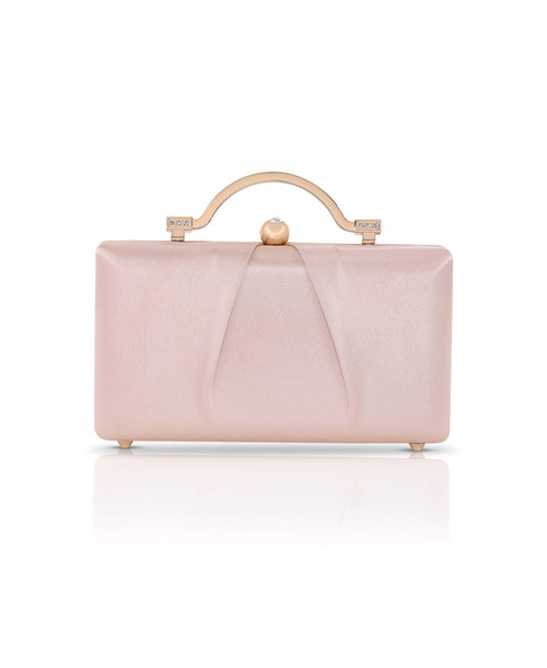 Champagne | Emma Satin Minaudiere with Outer Pocket Front Champagne | Emma Satin Minaudiere with Outer Pocket Front