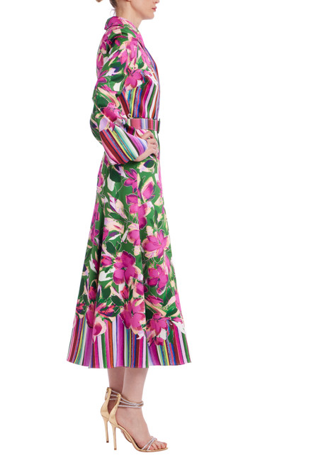 Emerald Multi | Long Sleeve A-Line Shirt Dress Side