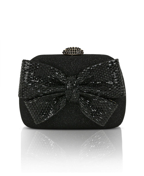 Black | Emmy Crystal Bow Minaudiere Front Black | Emmy Crystal Bow Minaudiere Front