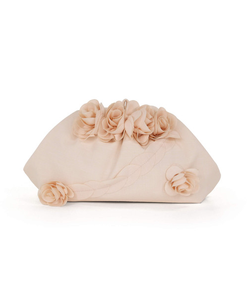 Peach Pearl | Lottie Floral Applique Pouch Clutch Front