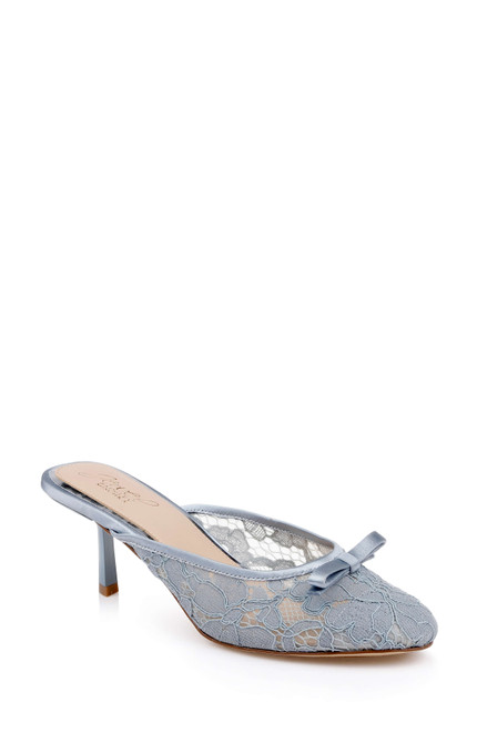 Mist Blue Satin | Elliot Closed Toe Mules Front Side