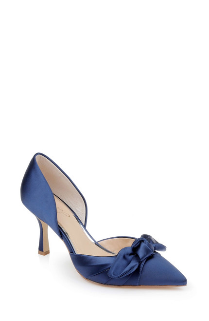 Navy | Emelia Satin Bow d’Orsay Pumps Front Side