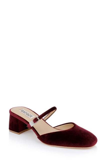 Wine Velvet | Valarie Block Heel Mary Jane Mules Front Side Wine Velvet | Valarie Block Heel Mary Jane Mules Front Side